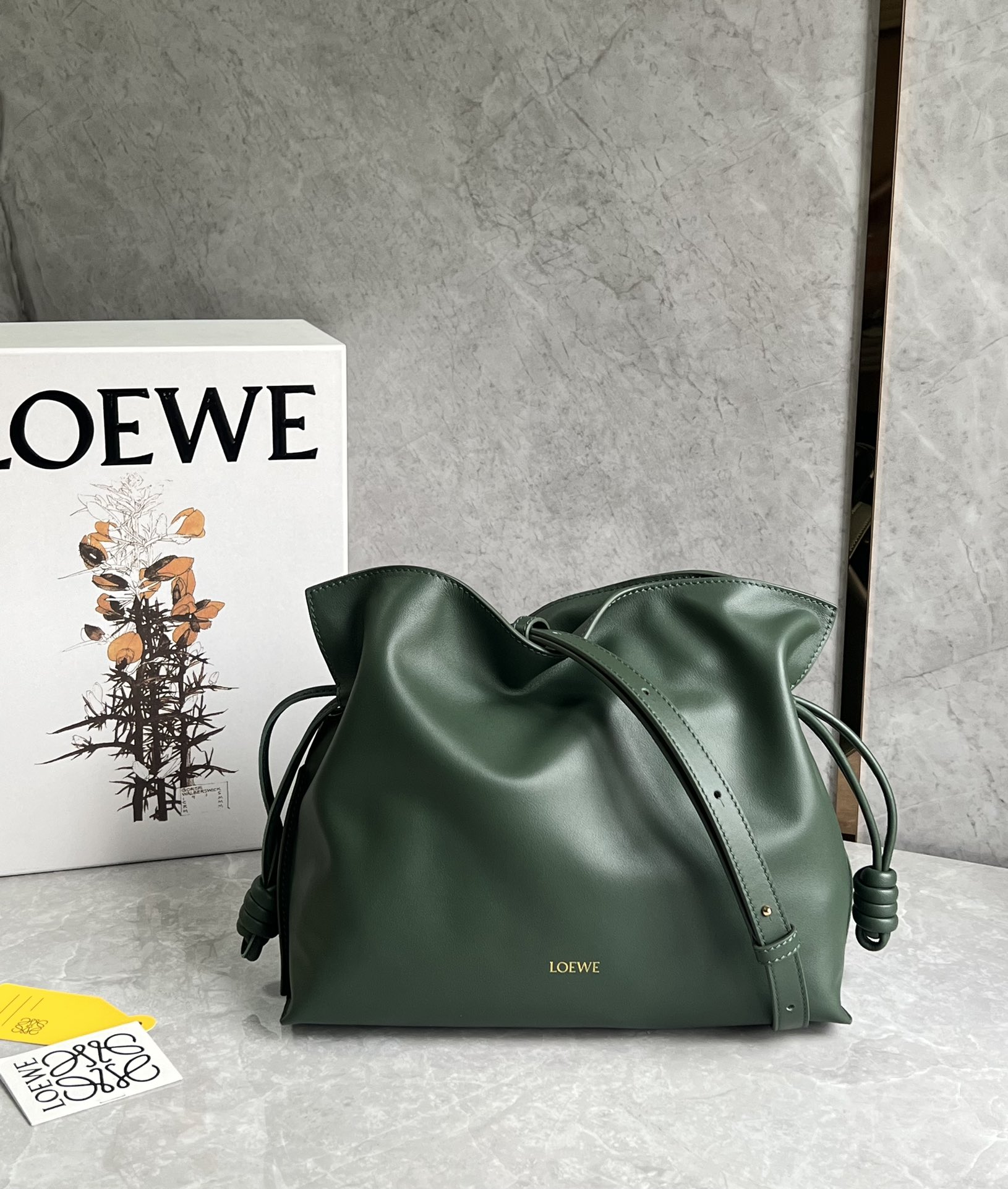 Loewe Medium Flamenco Clutch in Nappa Calfskin Dark Khaki Green